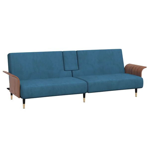 vidaXL Schlafsofa mit Getränkehaltern Blau Samt