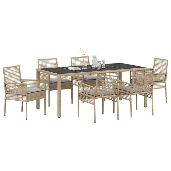 vidaXL Garten Essgruppe 7 pcs Beige Poly-Rattan