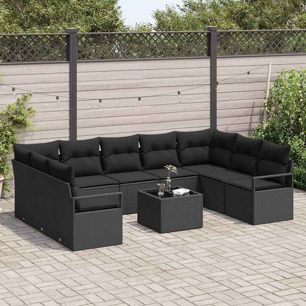 vidaXL Sofa Set mit Kissen 10 pcs Schwarz Poly-Rattan