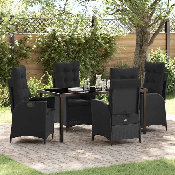vidaXL Garten Essgruppe mit Kissen 5 pcs Schwarz Poly-Rattan