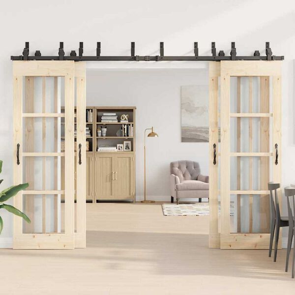 vidaXL Schiebet&uuml;rbeschlag-Set 305 cm Stahl Schwarz