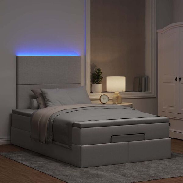 vidaXL Ottoman-Bett mit Matratze & LEDs Taupe 120x200 cm Stoff
