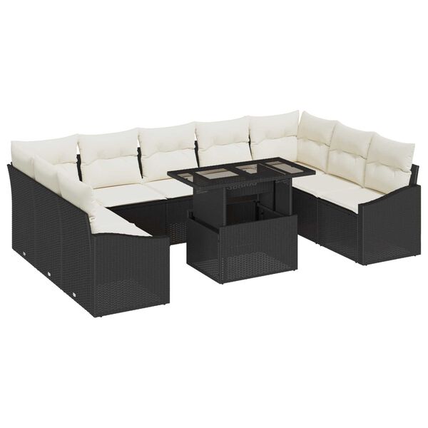 vidaXL Garten-Sofa-Set mit Kissen mit Kissen 10 pcs Schwarz und Creme