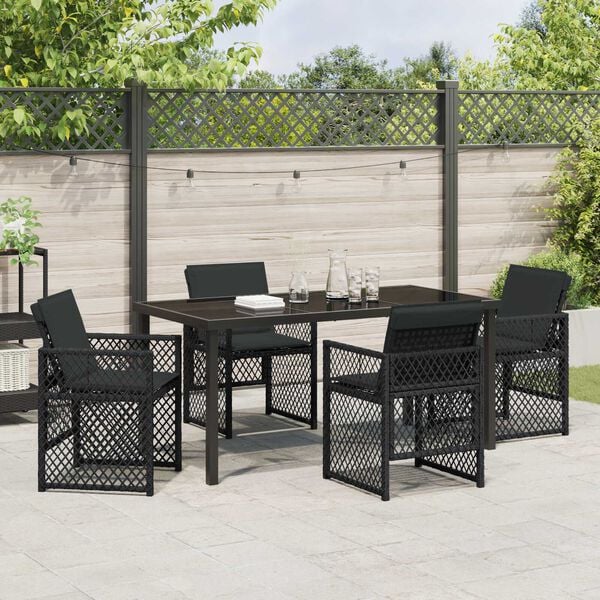 vidaXL Garten Essgruppe 5 pcs Schwarz Poly-Rattan