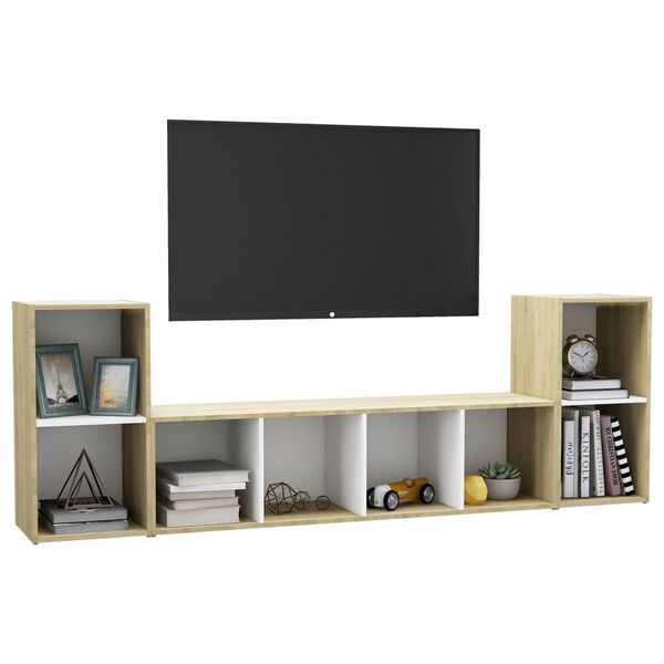vidaXL 3-tlg. TV-Schrank-Set Weiß Sonoma-Eiche Holzwerkstoff