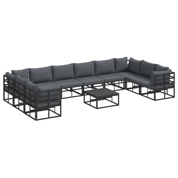 vidaXL Gartensofa-set mit Kissen 11 pcs Schwarz Aluminium
