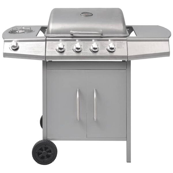 vidaXL Gasgrill 4+1 Flammen Silbern