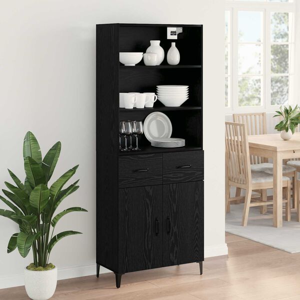 vidaXL Highboard Schwarz Eichen-Optik 69,5 x 34 x 180 cm Holzwerkstoff