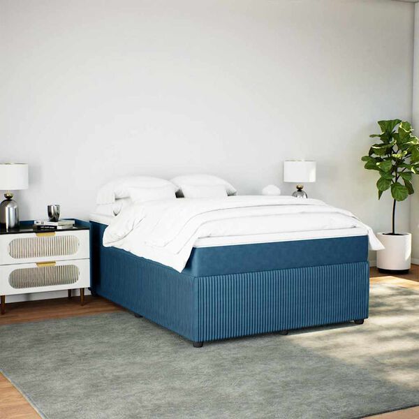 vidaXL Boxspringbett mit Matratze Dunkelblau 140x190 cm Samt