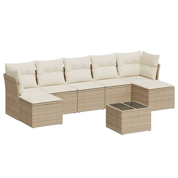 vidaXL 8-tlg. Garten-Sofagarnitur mit Kissen Beige Poly Rattan