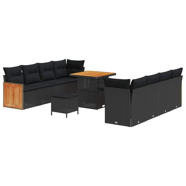 vidaXL Gartensofa-set mit Kissen 11 pcs Schwarz