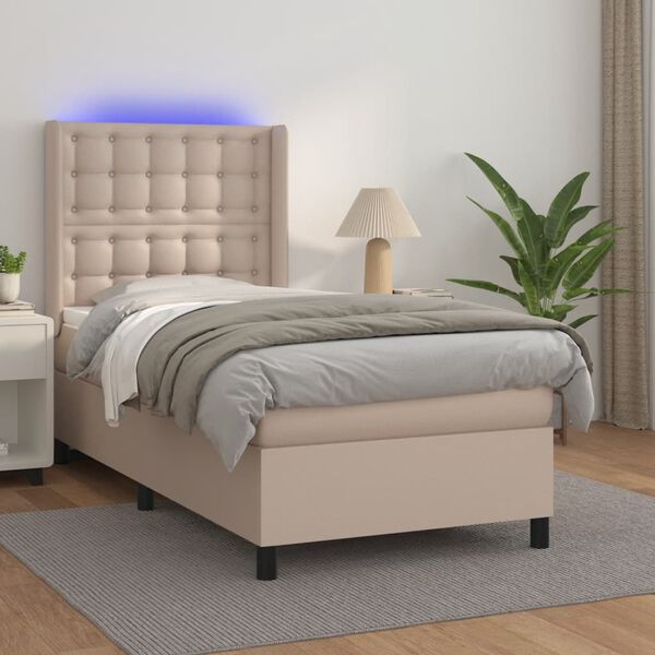 vidaXL Boxspringbett mit Matratze & LED Cappuccino-Braun 100x200cm