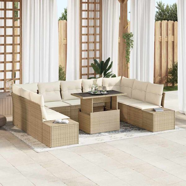 vidaXL Garten-Sofa-Set mit Speicher 10 pcs Beige Poly Rattan