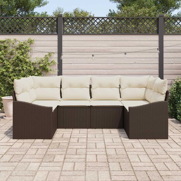 vidaXL Sofa Set mit Kissen 6 pcs Braun Poly Rattan