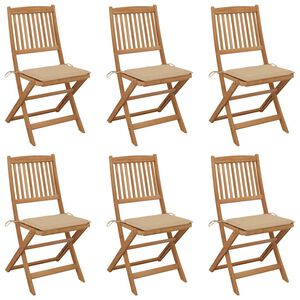 vidaXL Klappbare Gartenst&uuml;hle 6 Stk. mit Kissen Massivholz Akazie