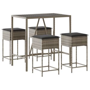 vidaXL 5-tlg. Gartenbar-Set mit Kissen Grau Poly Rattan