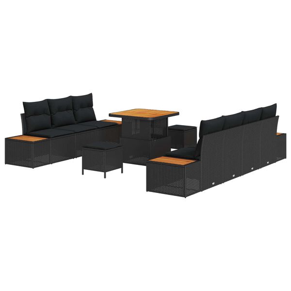 vidaXL Garten-Sofa-Set mit Kissen 10 pcs Schwarz Poly Rattan