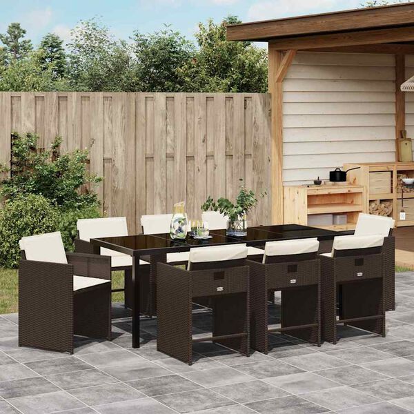vidaXL Garten Essgruppe 9 pcs Braun Poly-Rattan