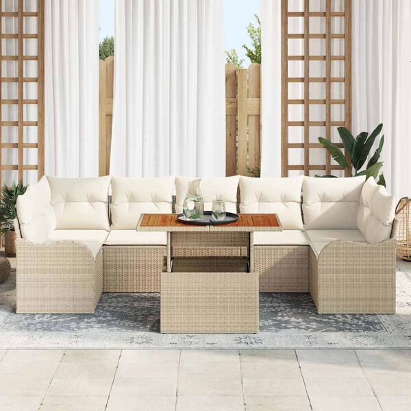 vidaXL Gartensofa-set mit Kissen 8 pcs Beige und Creme Poly-Rattan