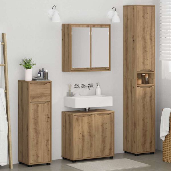 vidaXL Badezimmerm&ouml;bel-Set mit Regal 4 pcs Artisan-Eiche Holzwerkstoff