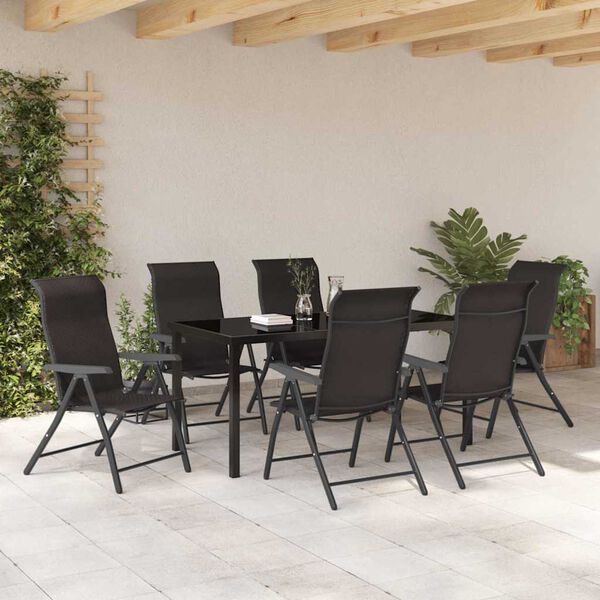 vidaXL Garten Essgruppe 7 pcs Schwarzer Kaffee Poly Rattan