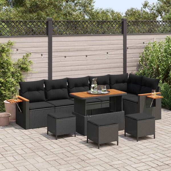 vidaXL Gartensofa-set mit Kissen 12 pcs Schwarz Poly-Rattan