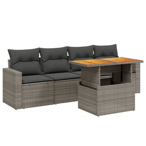 vidaXL 5-tlg. Garten-Sofagarnitur mit Kissen Grau Poly Rattan