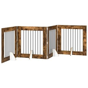 vidaXL Klappbares Hundetor mit St&auml;ndern 4 pcs Ger&auml;ucherte Eiche 321 cm