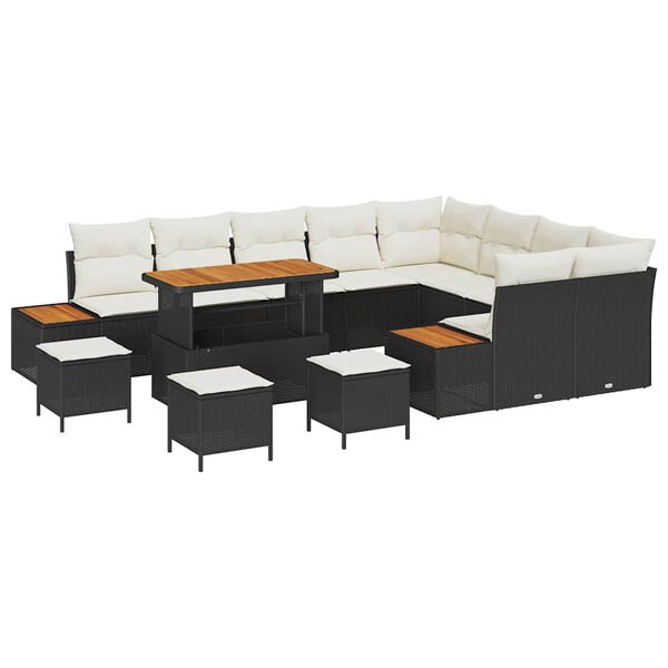 vidaXL Gartensofa-set mit Kissen 13 pcs Schwarz Poly Rattan