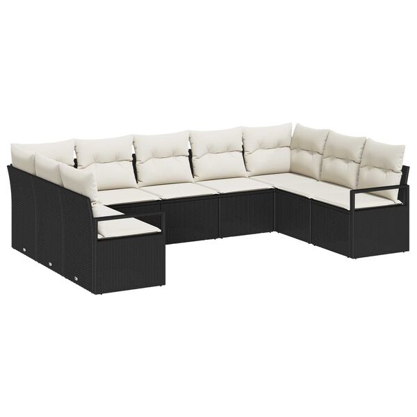vidaXL Gartensofa-set mit Kissen 9 pcs Schwarz und Wei&szlig; Poly-Rattan