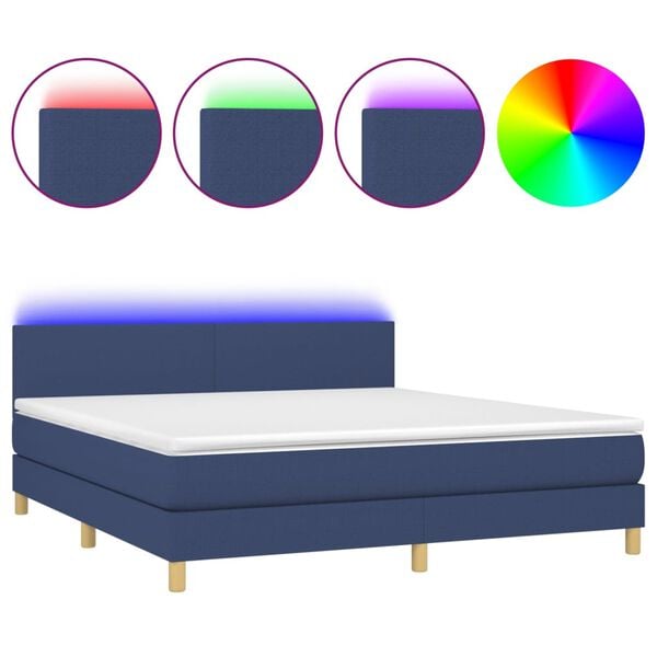 vidaXL Boxspringbett mit Matratze & LED Blau 160x200 cm Stoff
