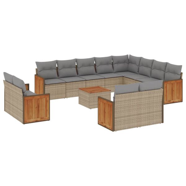 vidaXL 13-tlg. Garten-Sofagarnitur mit Kissen Beige Poly Rattan