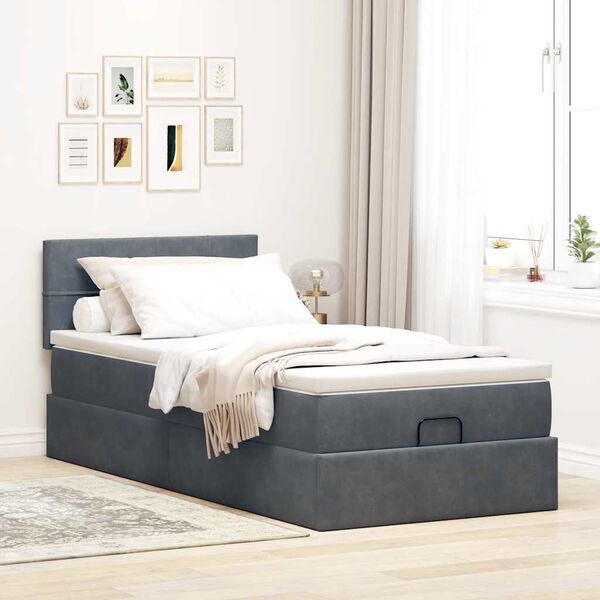 vidaXL Ottoman-Bett mit Matratze Dunkelgrau 100x200 cm Samt