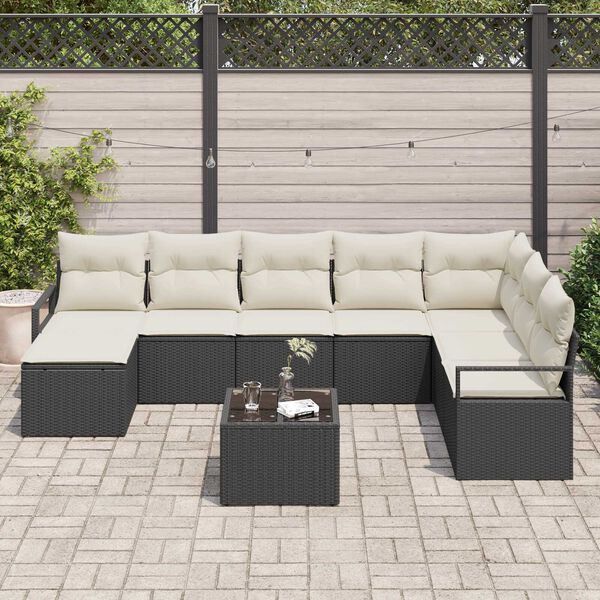 vidaXL Sofa Set mit Kissen 9 pcs Braun und Creme Poly-Rattan