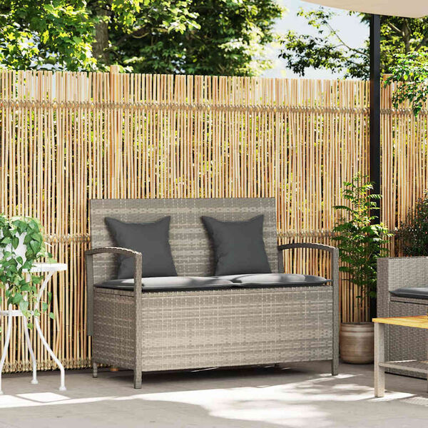 vidaXL Gartenbank mit Stauraum und Kissen Hellgrau Poly Rattan