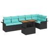 vidaXL Gartensofa-set mit Kissen 7 pcs Schwarz und Blau Poly-Rattan