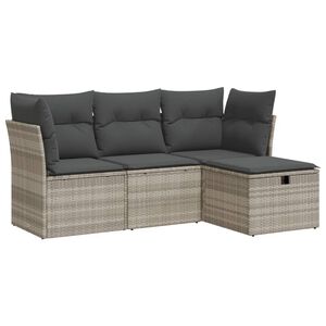 vidaXL 4-tlg. Garten-Sofagarnitur mit Kissen Hellgrau Poly Rattan