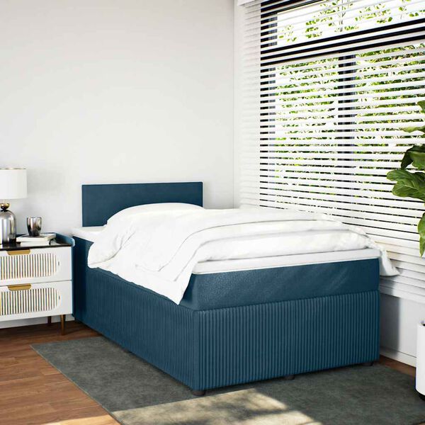 vidaXL Boxspringbett mit Matratze Blau 120x190 cm Samt