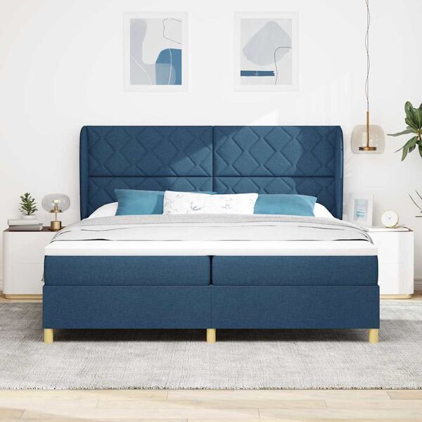 vidaXL Boxspringbett mit Matratze mit Kopfteil Blau 200 x 200 cm Stoff