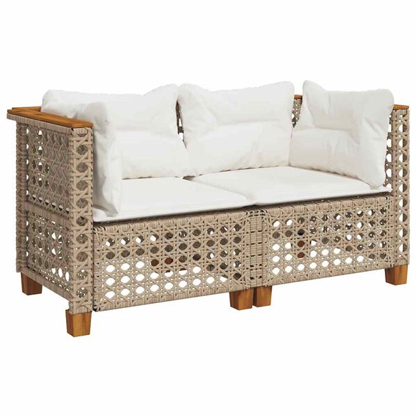 vidaXL Garten-Ecksofas mit Kissen 2 Stk. Beige Poly Rattan