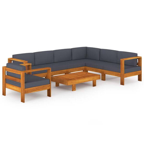vidaXL 8-tlg. Garten-Lounge-Set mit Dunkelgrauen Auflagen Akazienholz