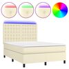 vidaXL Boxspringbett mit Matratze & LED Creme 140x190 cm Kunstleder