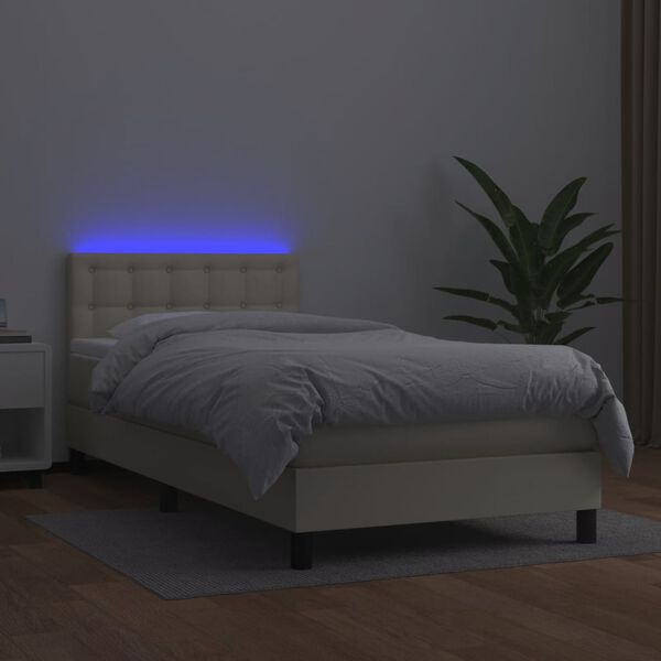 vidaXL Boxspringbett mit Matratze & LED Creme 80x200 cm Kunstleder