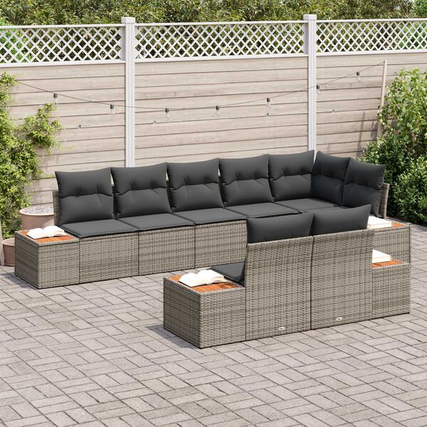 vidaXL Gartensofa-set mit Kissen 8 pcs Grau Poly Rattan