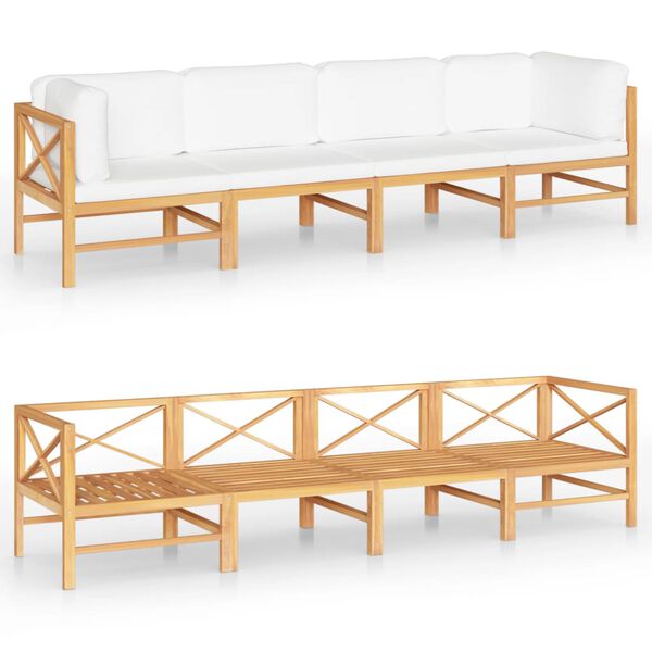vidaXL 4-Sitzer-Gartensofa mit Creme Kissen Massivholz Teak