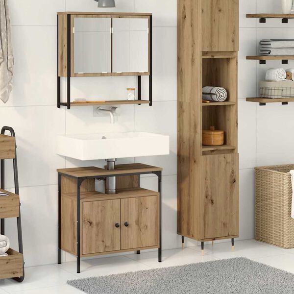 vidaXL Badezimmerm&ouml;bel-Set mit Regal mit T&uuml;r 2 pcs Braun Holzwerkstoff