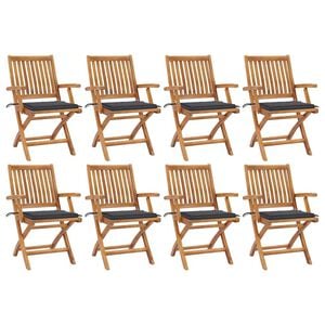 vidaXL Klappst&uuml;hle mit Kissen, 8-teilig, Massivholz Teakholz