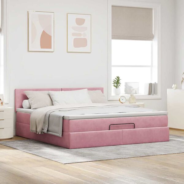 vidaXL Ottoman-Bett mit Matratze Rosa 180x200 cm Samt