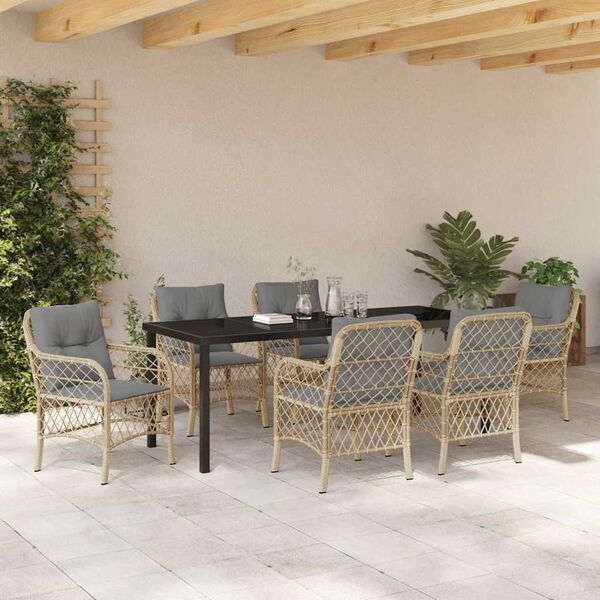 vidaXL Garten Essgruppe mit Kissen 7 pcs Beige Poly-Rattan