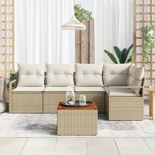 vidaXL Gartensofa-set mit Kissen 6 pcs Beige Poly-Rattan